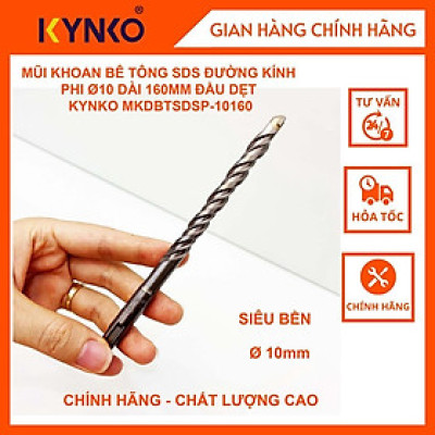 MŨI KHOAN BÊ TÔNG SDS ĐƯỜNG KÍNH PHI Ø 10 DÀI 160MM ĐẦU DẸT KYNKO MKDBTSDSP- 10160