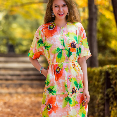 Đầm Mini Ngắn Trên Gối Linen Vải Lanh Hoạ Tiết Hoa Dâm Bụt Thời trang Hity DRE151