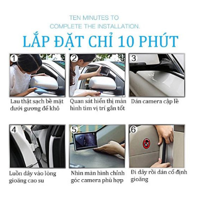 Trọn bộ MÀN HÌNH kèm Camera soi lề ô tô gắn gương cắm tẩu không đấu YOELBAER góc quay rộng không khoan