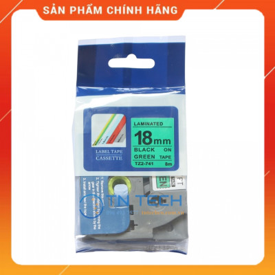 Nhãn In Tz2-741 - Đen nền xanh lá 18mm x 8m - Dùng cho máy in BROTHER - AIMO - PUTY [Hàng nhập khẩu]