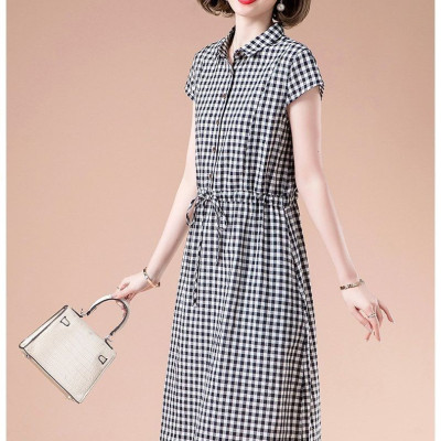 Váy sơ mi kẻ caro, váy công sở tay hến kèm dây rút eo Haint Boutique Da73