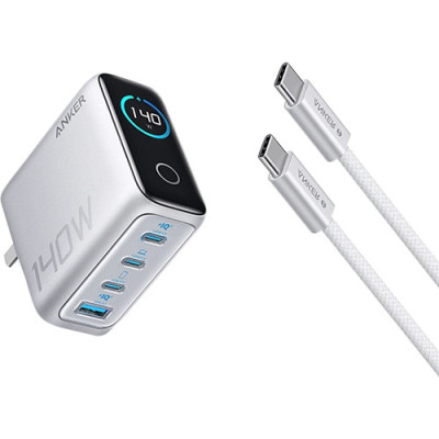 Combo cốc sạc Anker Zolo Fast Charging 1USB 3Type-C 140W + Cáp USB Type-C to Type-C PD 3.1 B2697 - Hàng chính hãng