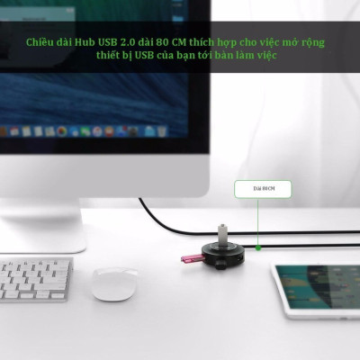 Hub USB 2.0 UGREEN CR106 - 4 cổng tốc độ cao, Bảo hành 18 tháng - Hàng chính hãng