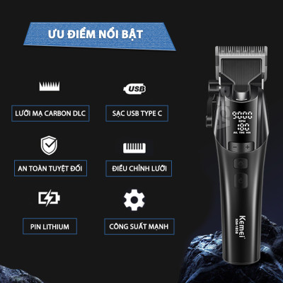 Tông đơ cắt tóc chuyên nghiệp Kemei KM-1858 lưỡi cắt mạ carbon công suất 10W điều chỉnh 5 mức tốc độ - Hàng chính hãng