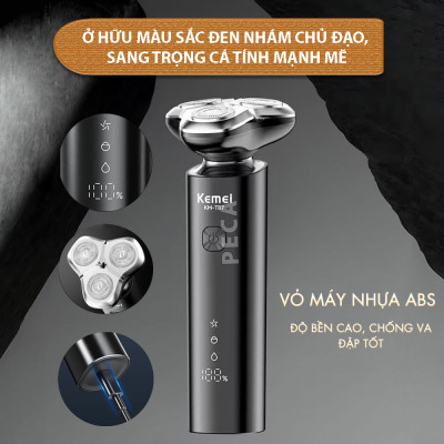 Máy cạo râu khô và ướt KEMEI KM-T87 chống thấm nước IPX7 công suất 5W sạc USB - Chính hãng