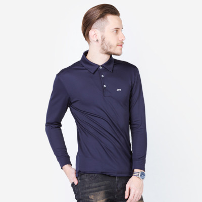 Áo thun dài tay nam cổ bẻ màu xanh đen ALIGRO chất liệu Cotton cao cấp mềm nhẹ ALGAPD004