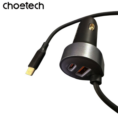 Tẩu Choetech TC0030 sạc nhanh ô tô 65W tích hợp thêm dây cáp sạc lò xo Type C (Hàng chính hãng)