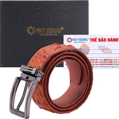 Thắt Lưng Nam Da Cá Sấu Nguyên Con Bản Lớn Đầu Kim Huy Hoàng HT4771 - Vàng