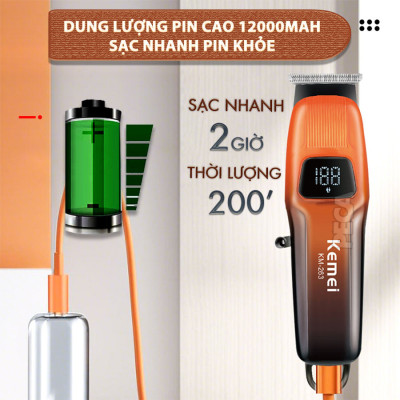 Tông đơ chấn viền Kemei KM-263 công suất mạnh 5W màn hình LCD tiện lợi có thể cạo đầu, khắc tóc tattoo, tạo kiểu- Chính hãng