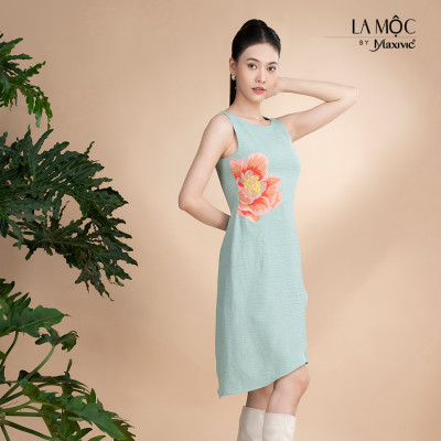 Đầm xô lụa xanh mint, thêu hoa La Mộc LM022420