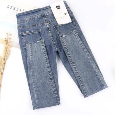 Quần jeans màu xám khói nữ co giãn bó sát chín tất bé gái