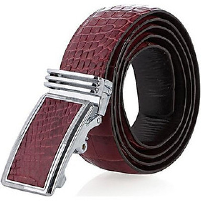 Thắt lưng nam da cá sấu Huy Hoàng nguyên con bụng màu đỏ đô HT4798