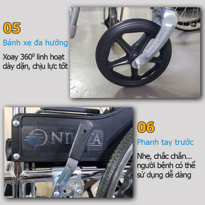Xe lăn tay có nệm, bô vệ sinh cho người già, người bệnh, người đi lại khó khăn - NIKITA N213-3