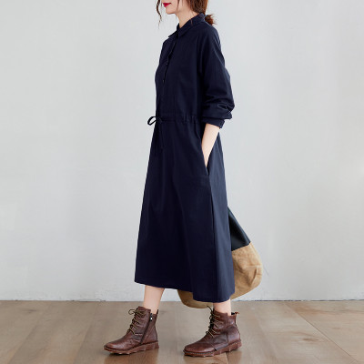 Đầm sơ mi nữ dài tay, có dây chỉnh eo, dáng suông dài chất liệu đũi cao cấp, phong cách công sở Haint Boutique