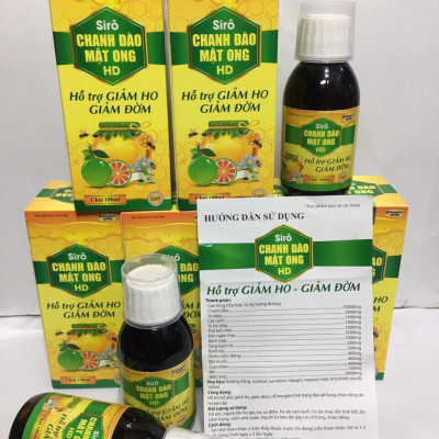 Combo 2 Chai Siro Chanh Đào Mật Ong HD giảm ho, giảm đờm, đau rát cổ họng - Chai 100ml