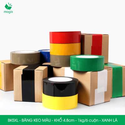 BK5XL - 3 cuộn băng keo màu khổ 4.8cm loại 1kg/6 cuộn - Xanh lá - Băng keo, băng dính đóng hàng