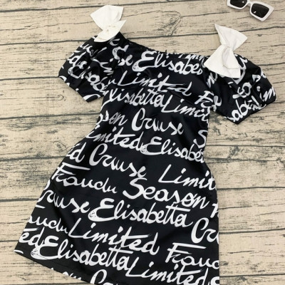 Đầm 2 nơ vai in chữ MS 2450