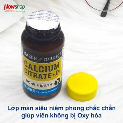 Calcium Citrate + D3 Mason Natural Hộp 60 viên canxi hữu cơ tăng chiều cao chắc xương không sỏi thận