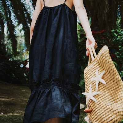 Đầm Midi Hai Dây Linen Viễn Du DRE192 thời trang thiết kế Hity