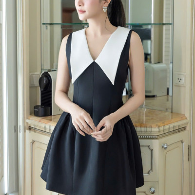 Đầm đen sát nách phối cổ trắng NGADO , đầm nữ , đầm dự tiệc
