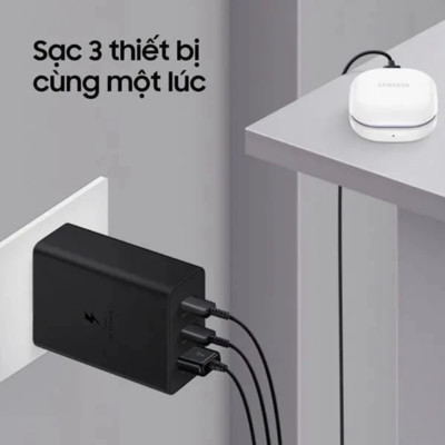 Bộ dây và củ sạc siêu nhanh samsung 65w type C, sạc 3 thiết bị cùng lúc, dùng cho Samsung S22, S22 Plus, S22 Ultra, S21/plus/ultra, Note 20/ultra, S20, Note 10/plus, S10/10plus, Note 9, S9/plus, Note 8, S8/plus - Hàng chính hãng