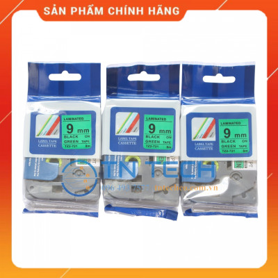 Nhãn In Tz2-721 - Đen nền xanh lá 9mm x 8m - Dùng cho máy in BROTHER - AIMO - PUTY [Hàng nhập khẩu]