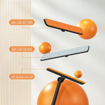 Cây Lau Kính Thông Minh 3in1 Đa Năng Mini Xoay 360 Độ Nhỏ Gọn Tiện Lợi Với Tay Cầm Chống Trơn Màu Cam