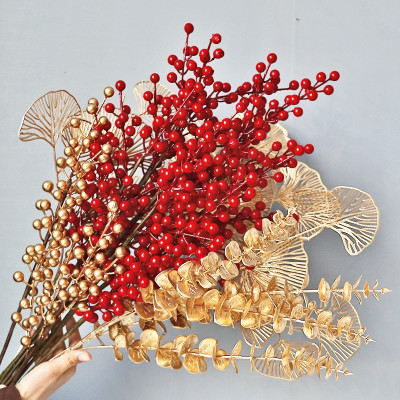 Cành lá rẻ quạt, tai chuột, cành đào đông giả phủ vàng mix đào đông siêu đẹp.