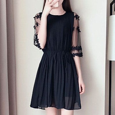  Đầm suông nữ xếp ly thiết kế tay lỡ phối ren Da36