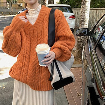 Áo sweater len lông mịn áo dày form oversize rộng thời trang Hàn Quốc