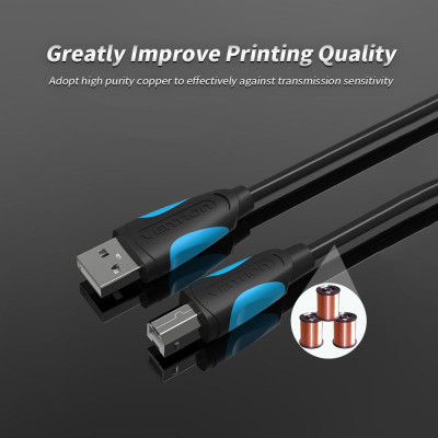  Cáp máy in VENTION USB2.0 Male to Male 10m / 32.8ft cho HP / Canon / Epson (Đen) - Đen - 10m