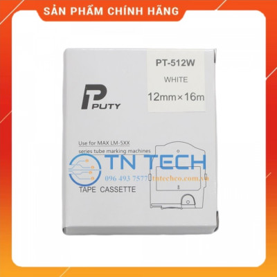 Nhãn in MAX PT-512W - Chữ đen nền trắng 12MM x 16M - Dùng cho máy in ống MAX [Hàng nhập khẩu]