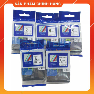 Nhãn In HZE-S211 - Đen nền trắng 6mm x 8m - Dùng cho máy in BROTHER - AIMO - PUTY [Hàng nhập khẩu]