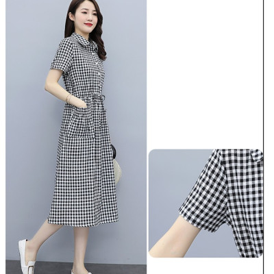 Đầm nữ công sở thiết kế sơ mi cổ đức tay ngắn thanh lịch, thiết kế túi hông kèm dây thắt eo Haint Boutique Da174