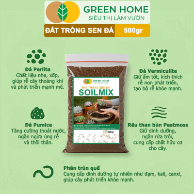 Đất Trồng Sen Đá Greenhome, Bao 500GR, Soil Mix, Trộn Sẵn, Tiện Lợi, Đầy Đủ Dinh Dưỡng, Thoát Nước Tốt, Cây Nhanh Lớn