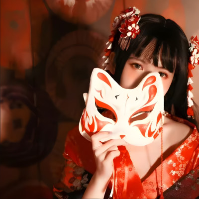 Mặt nạ Cáo Nhật anime hóa trang Hallowen màu Đỏ và Đen