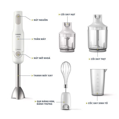 Máy Xay Cầm Tay Đa Năng Philips HR2537 650W - Xay Mịn| Hàng Chính Hãng