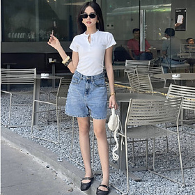 Quần short jean nữ lưng cao regular fit Aaa Jeans Royal Blue