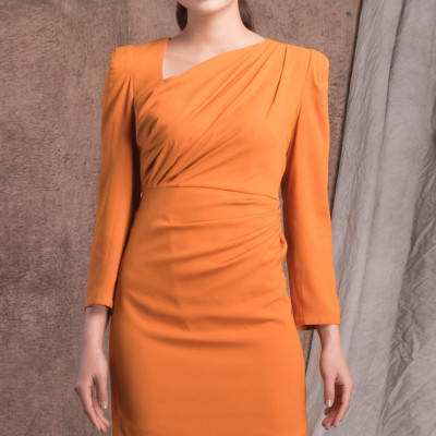 Đầm Lụa Cam Cổ Chữ V Xéo Dáng Vest Maxivic M012307