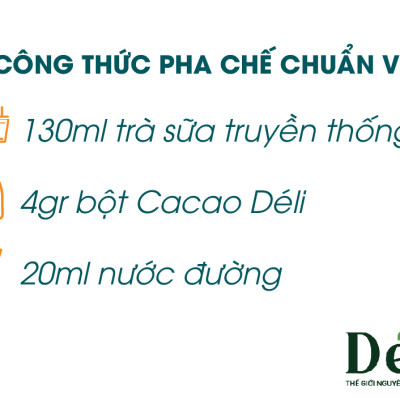 Combo Bột Sữa Cao Cấp 1kg+ Hồng trà Déli 400gr+ Bột cacao Déli 1kg, nguyên liệu pha chế trà sữa Chocolate