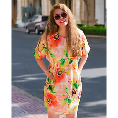 Đầm Mini Ngắn Trên Gối Linen Vải Lanh Hoạ Tiết Hoa Dâm Bụt Thời trang Hity DRE151