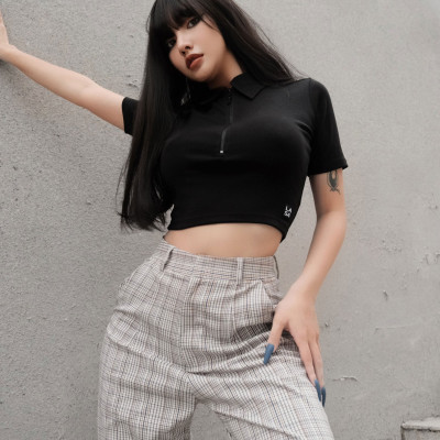 LAAS Áo cổ polo DK đen cá tính năng động