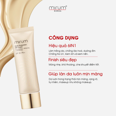 Kem BB 6in1 Mirum làm trắng da, chống lão hoá, dưỡng ẩm, chống tia UV, Lót và nền 50g Mirum Multi Protection BB cream SPF30/PA++ 