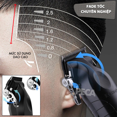 Tông đơ cắt tóc chuyên nghiệp Kemei KM-2296 lưỡi cắt mạ carbon công suất mạnh mẽ 5W pin khỏe lithium - Chính hãng