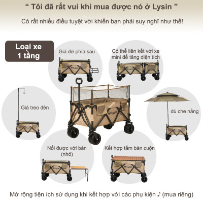 Xe kéo dã ngoại, ngoài trời, du lịch, cắm trại, picnic, đa năng bánh xe rộng có khóa cố định dung thích 230l gấp gọn