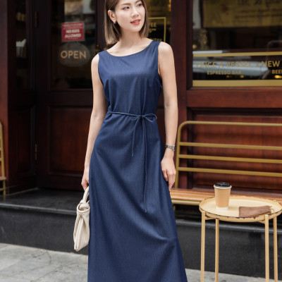 Đầm không tay xòe nhẹ có dây eo Eser thiết kế cao cấp WHITE CHIC