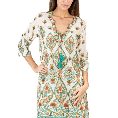 Đầm Xẻ Tà Kết Cườm Cotton Isla Bonita