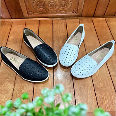 Giày Slip on da bò thật Trường Hải da mề mại thời trang nữ cao cấp có 2 màu đen , trắng SL130