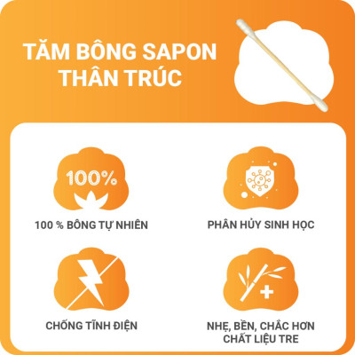 [Lố 12 túi] Tăm bông vệ sinh người lớn NOVA thân trúc [TB01-514] túi 100 que