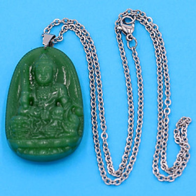 Dây chuyền Văn Thù bồ tát - thạch anh xanh 5cm DITTXN3 - dây inox - tuổi Mão